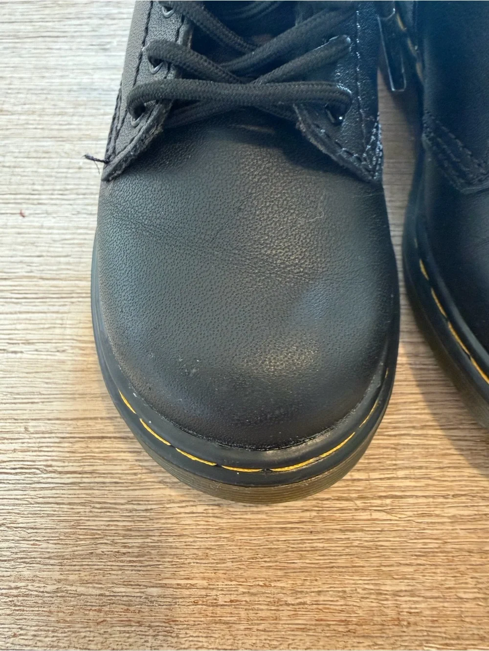 Dr. Martens Black Leather Lace-Up Ankle Boots with Yellow Stitching